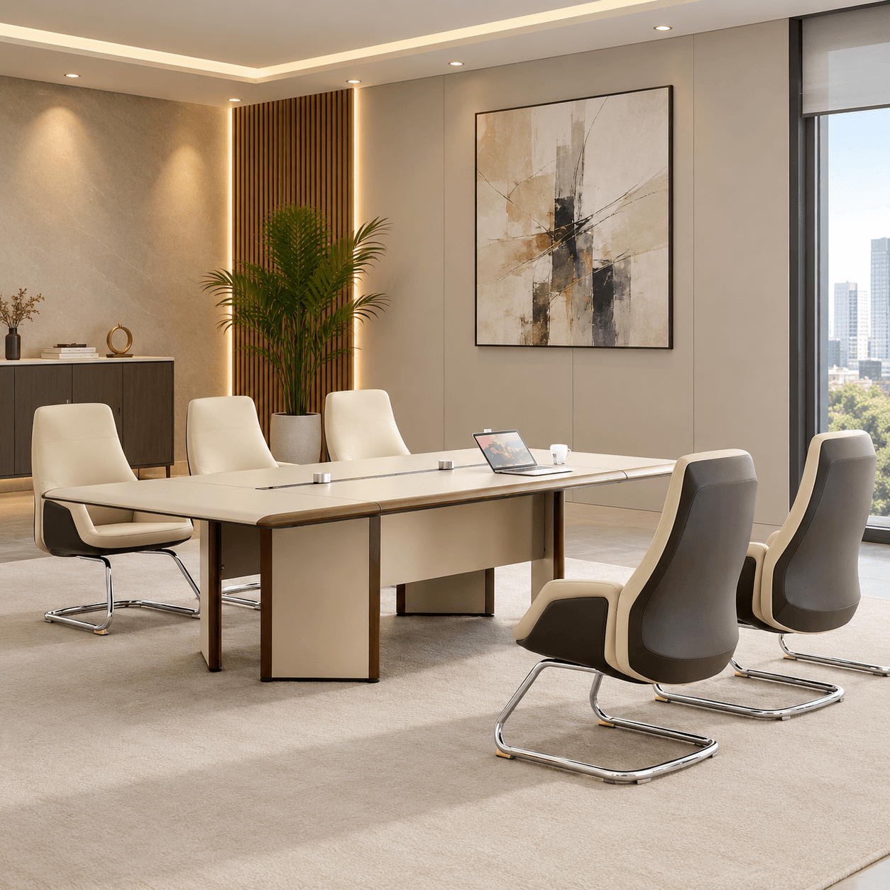 Huae Office Table, White & Brown