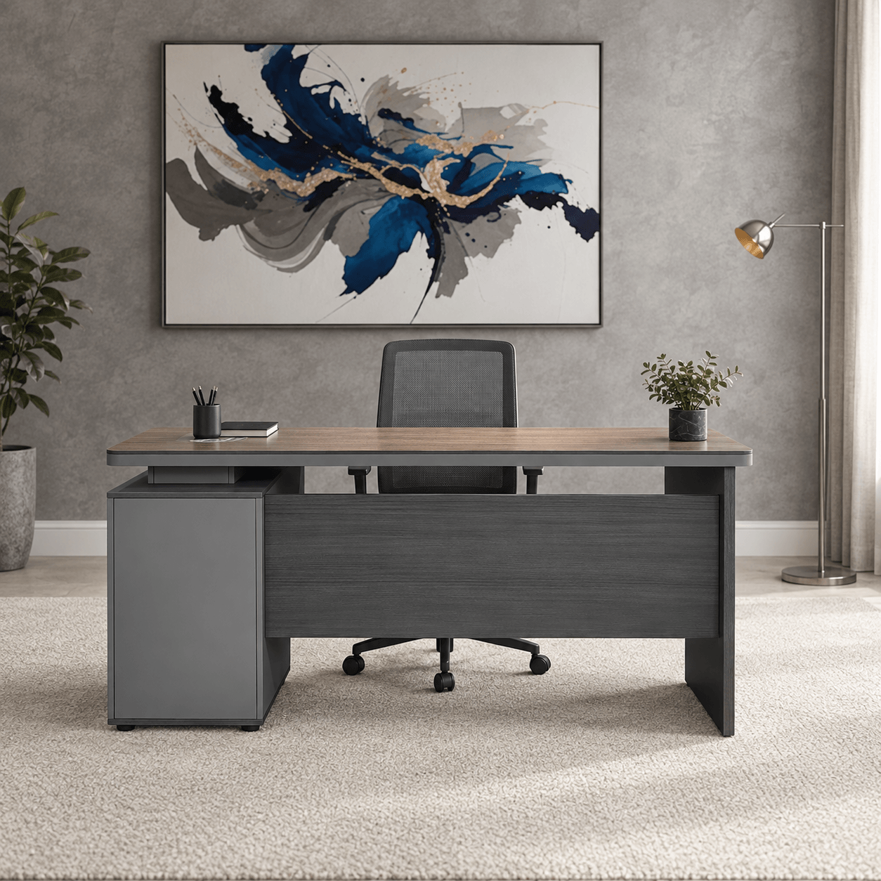 Ziyo Modern Office Desk with Side Cabinet