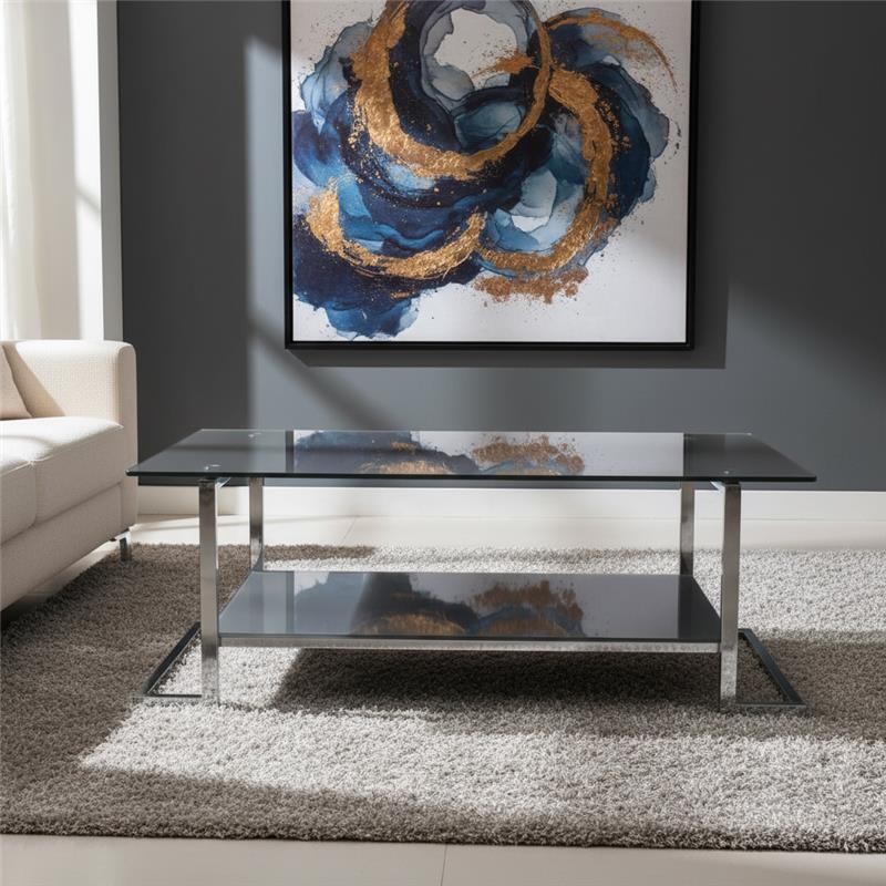 Dixko Coffee Table Grey Tempered Glass with Stainless Steel Frame