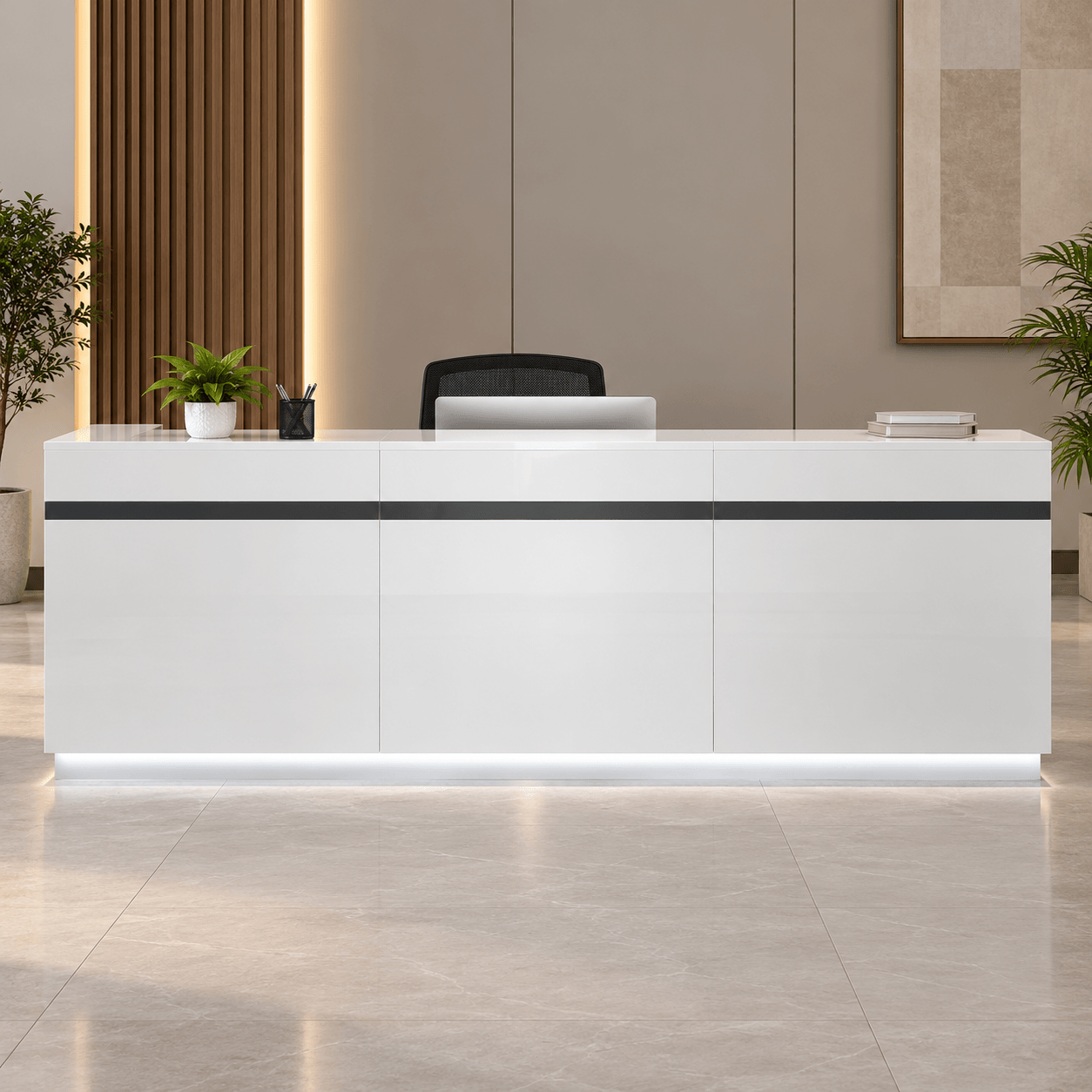 Begon Glossy White Reception Table with LED Lighting