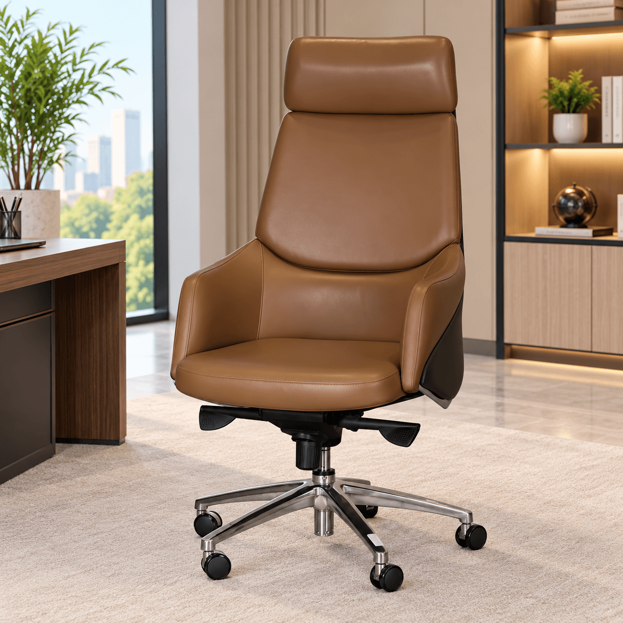 Jewtai High Back Office Chair, Brown Color