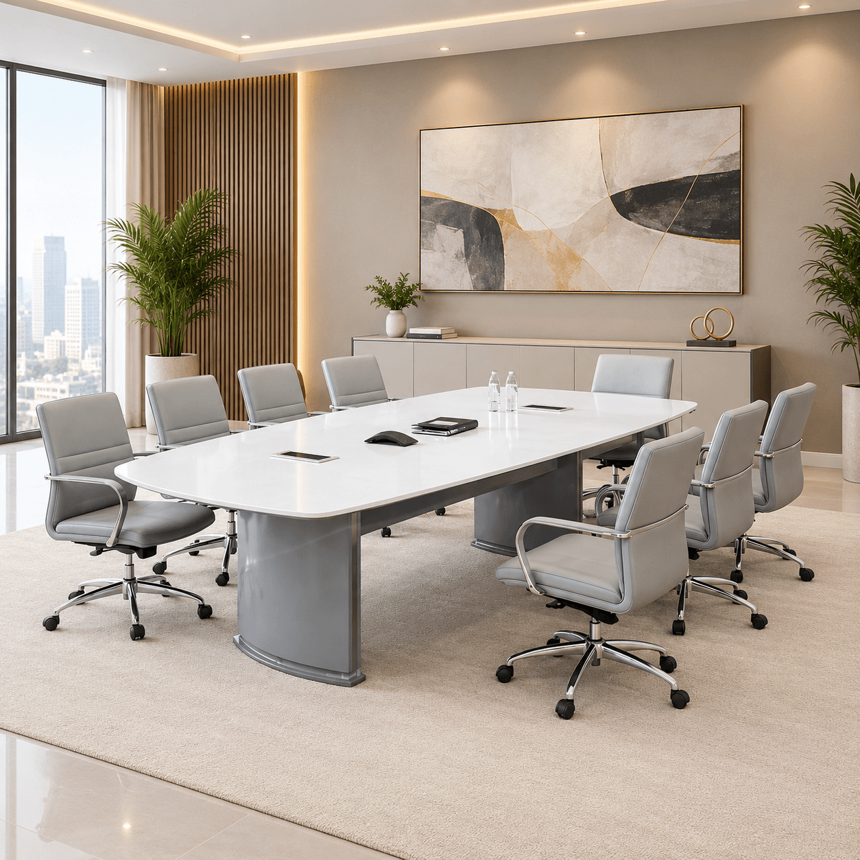 Begon Glossy Meeting Table White Color