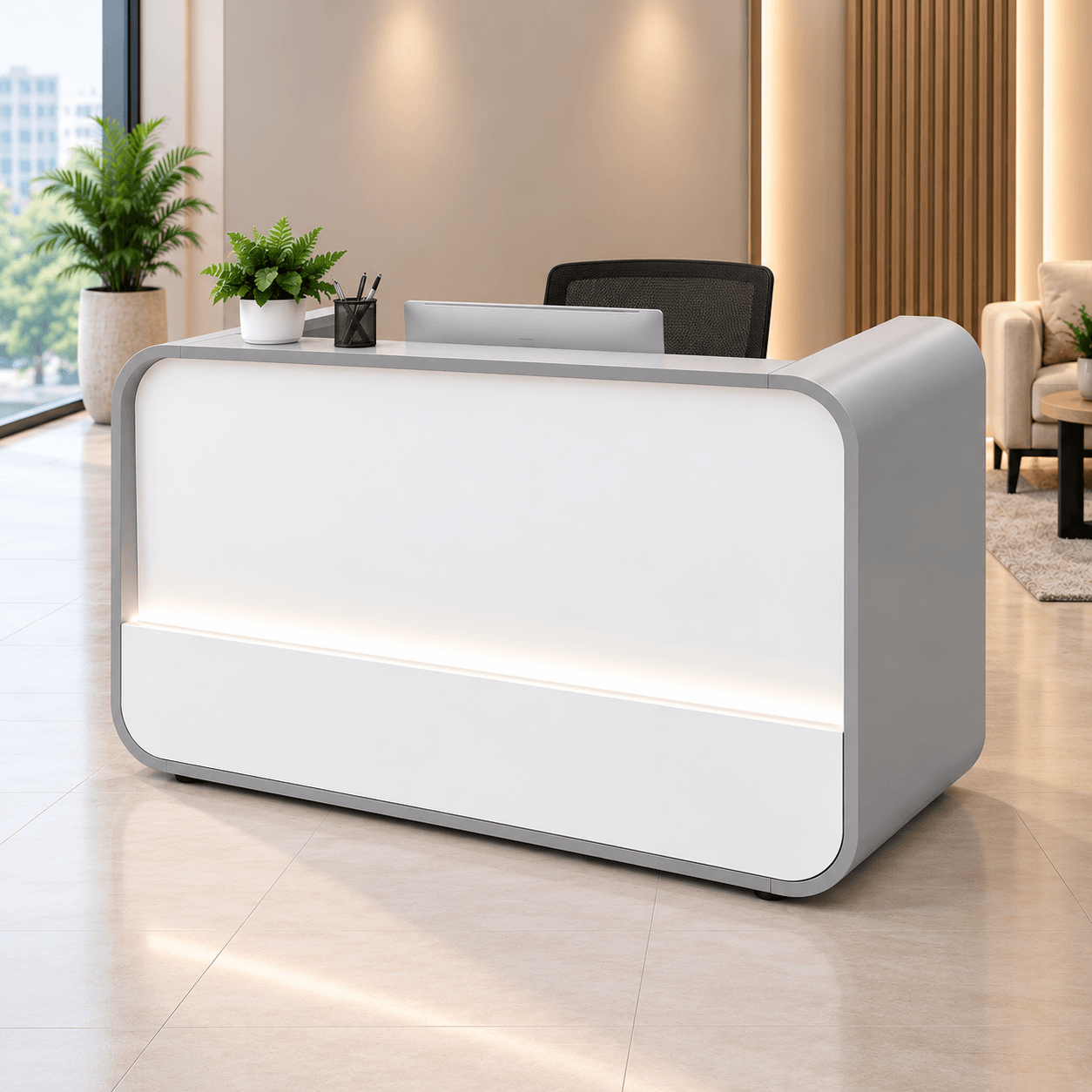 Dewi Modern Compact Reception Desk with LED Light Panel