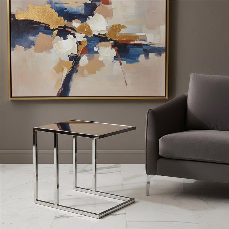 Curvino Coffee Table with Stainless Steel Frame and White Tempered Glass (White+Silver)