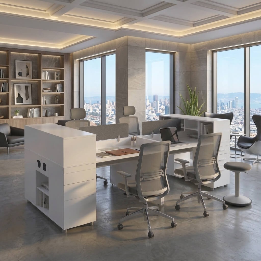 Meca Office Workstation-White color with Storage Drawers for 4 persons