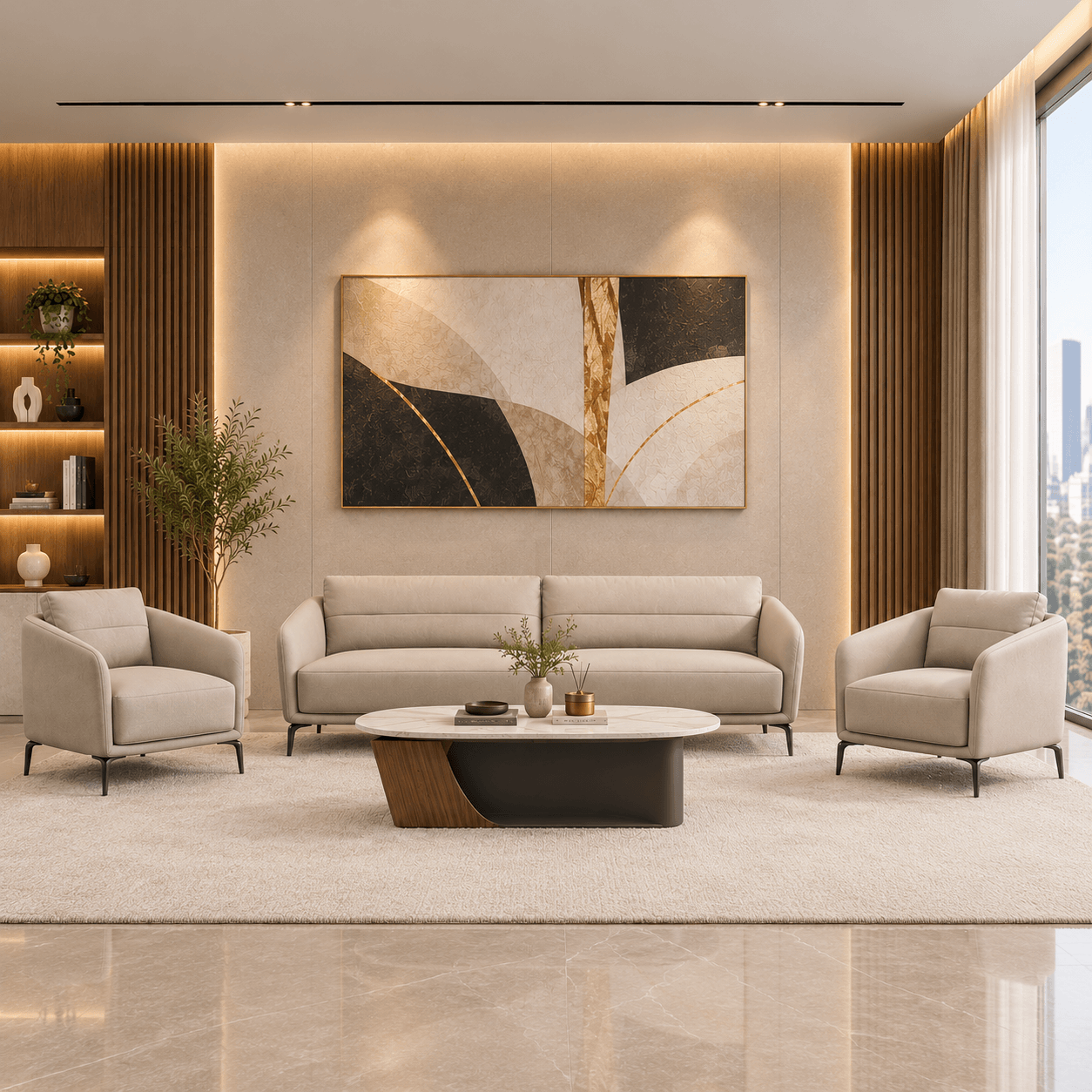 Safire Grain Leather Office Sofa Set – Modern Reception Sofa 3+1+1