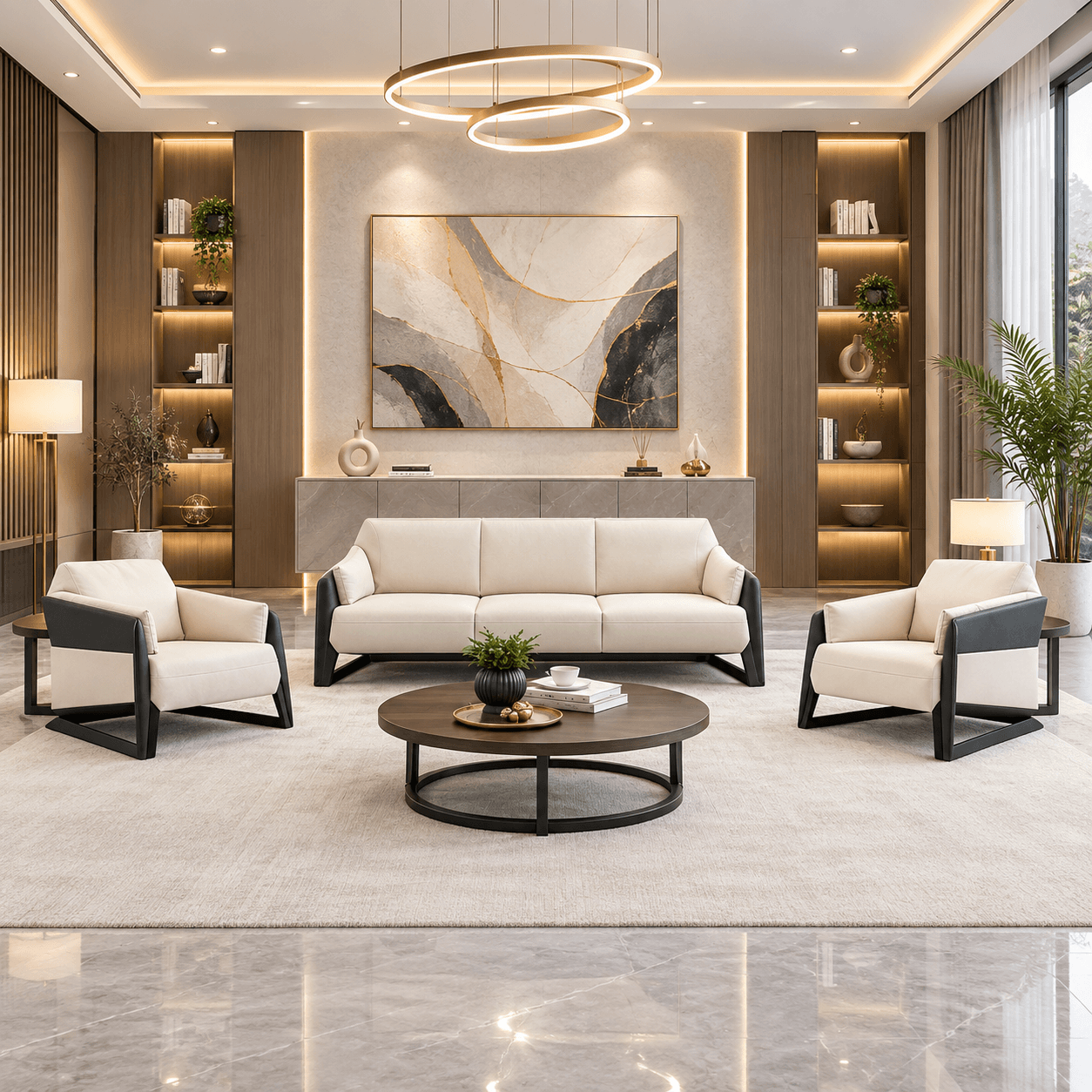 Geos Leather Office Sofa Set – Off White (Single, Three-Seater & Full Set)