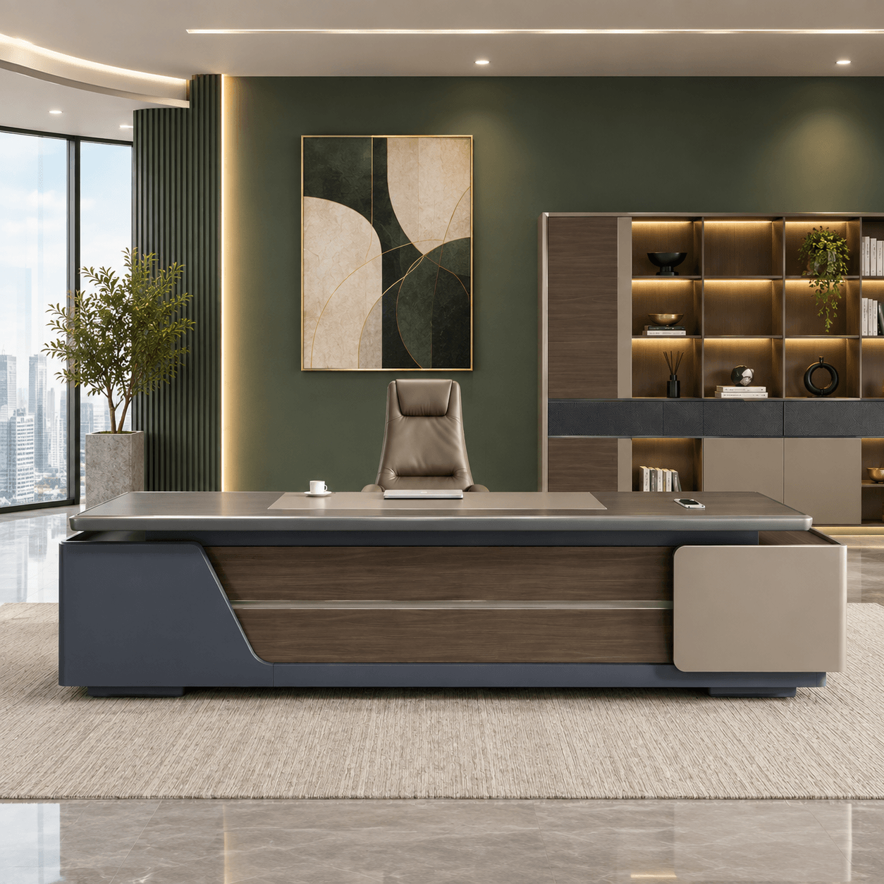 Siboon Series Luxury L-Shape Executive Office Desk