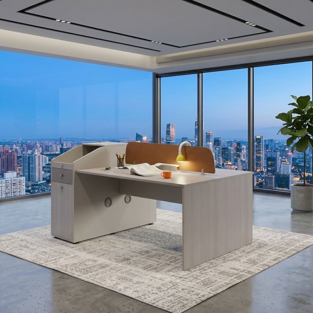Yeard Face-to-Face Workstation for 2 person - Dual Desk with Storage and Privacy Divider