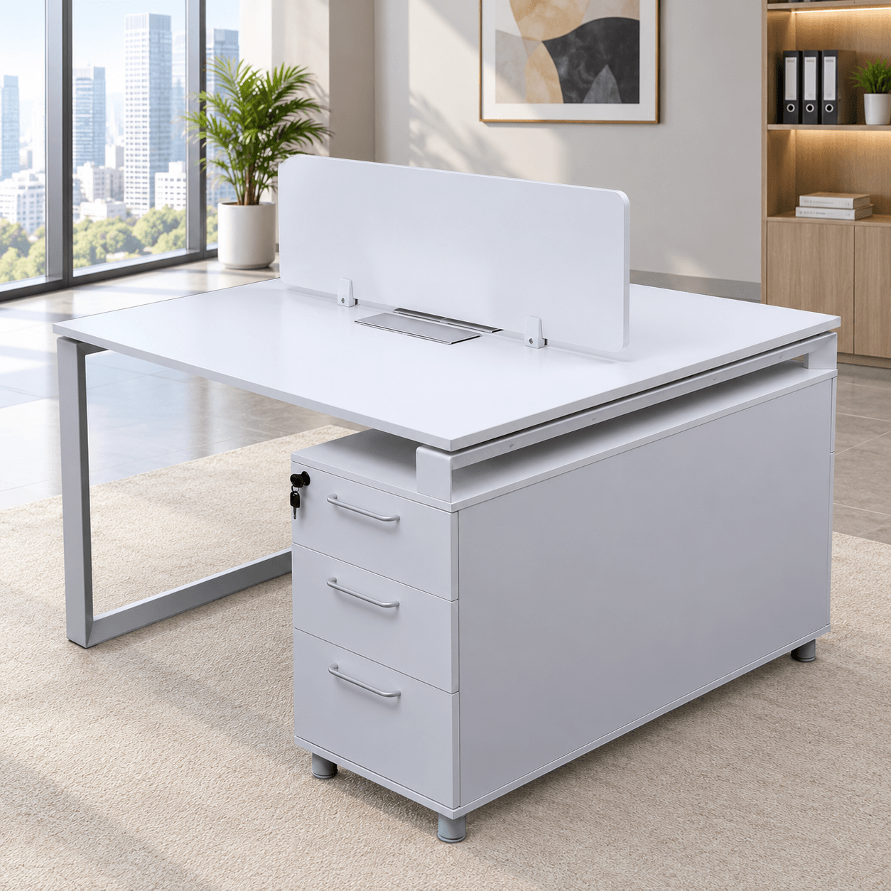 Meca Work Station for 2 Person Matt White Color
