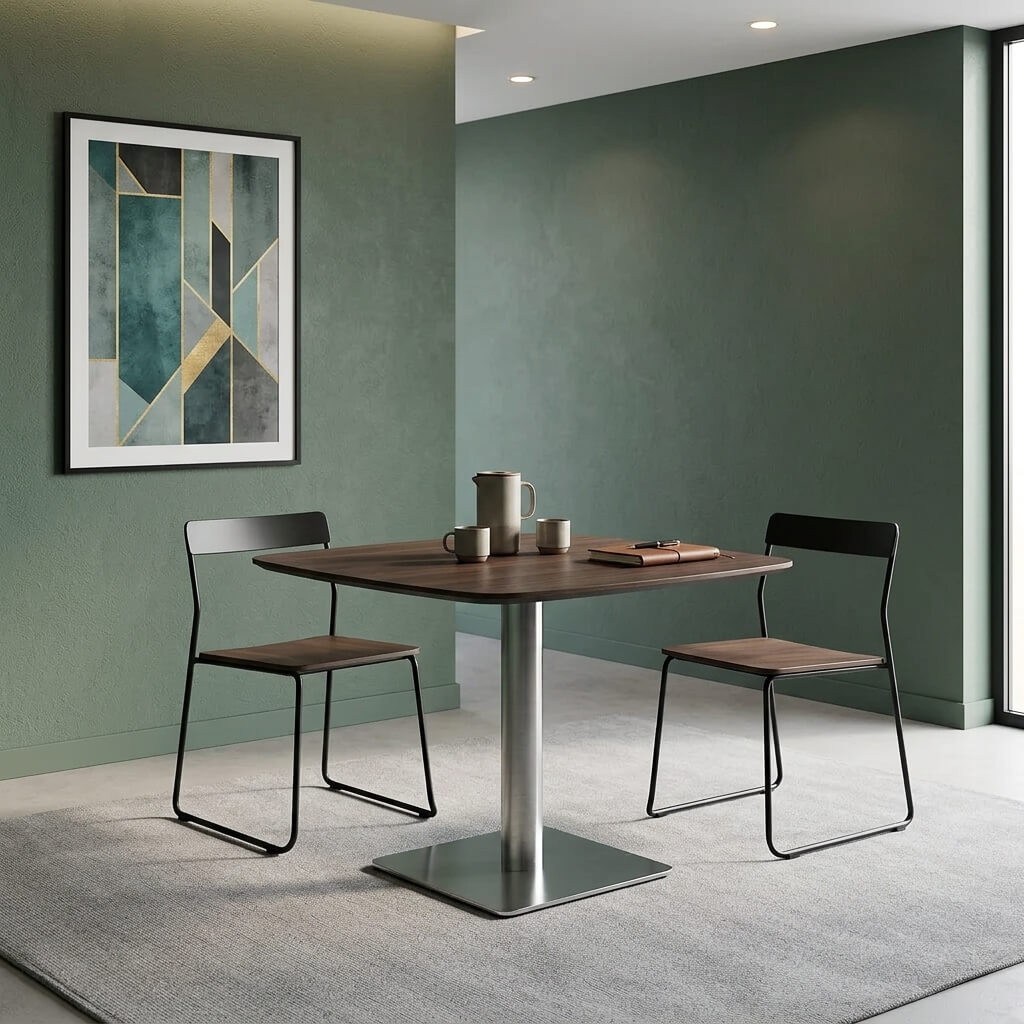 Burt Brown Square Meeting Table with Metal Base