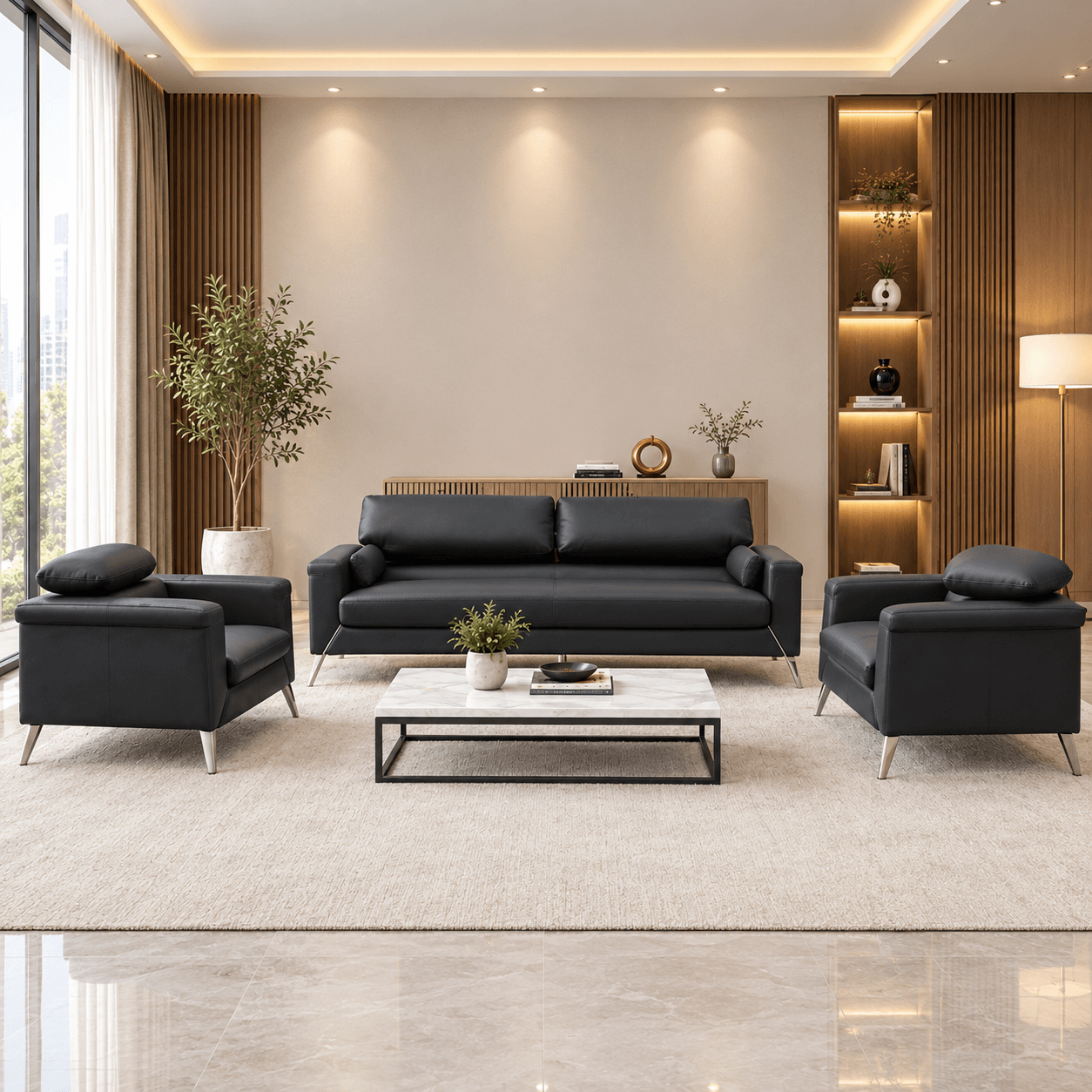 Xope Leather Office Sofa Collection with Retractable Headrests