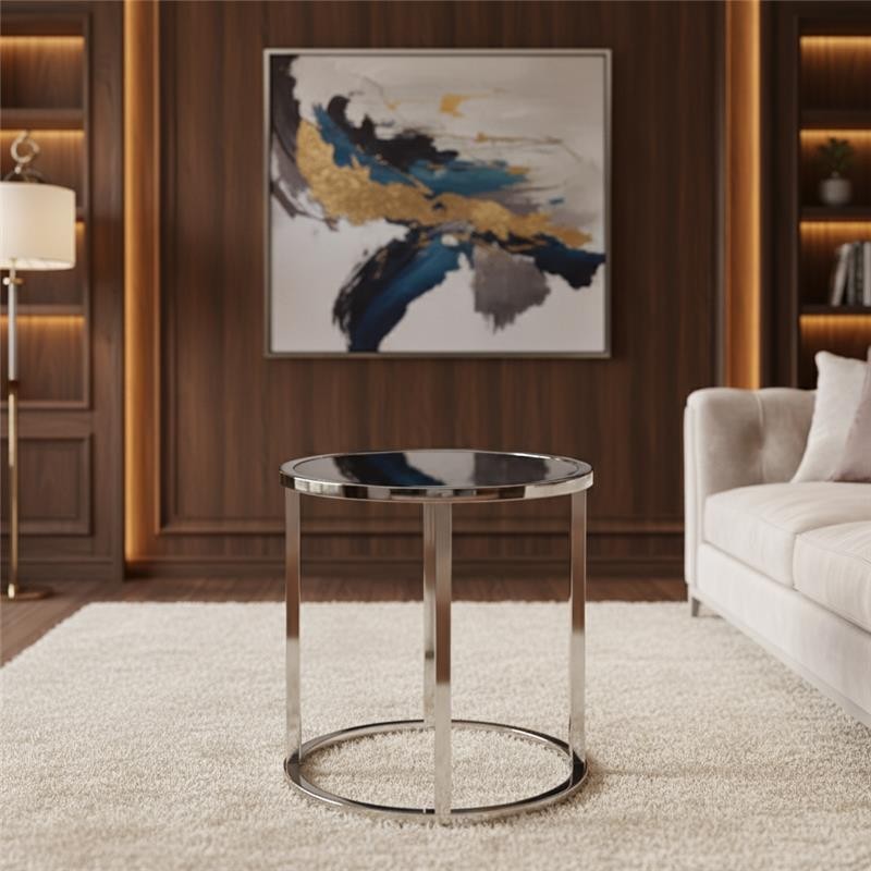 Roniro Coffee Table with Stainless Steel Frame and Grey/White Tempered Glass (Grey/White+Silver)