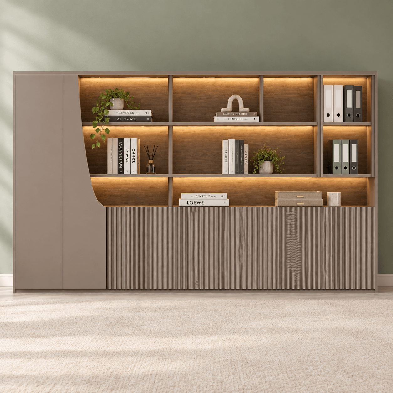 Slurq Executive Office Storage Cabinet with LED Shelving