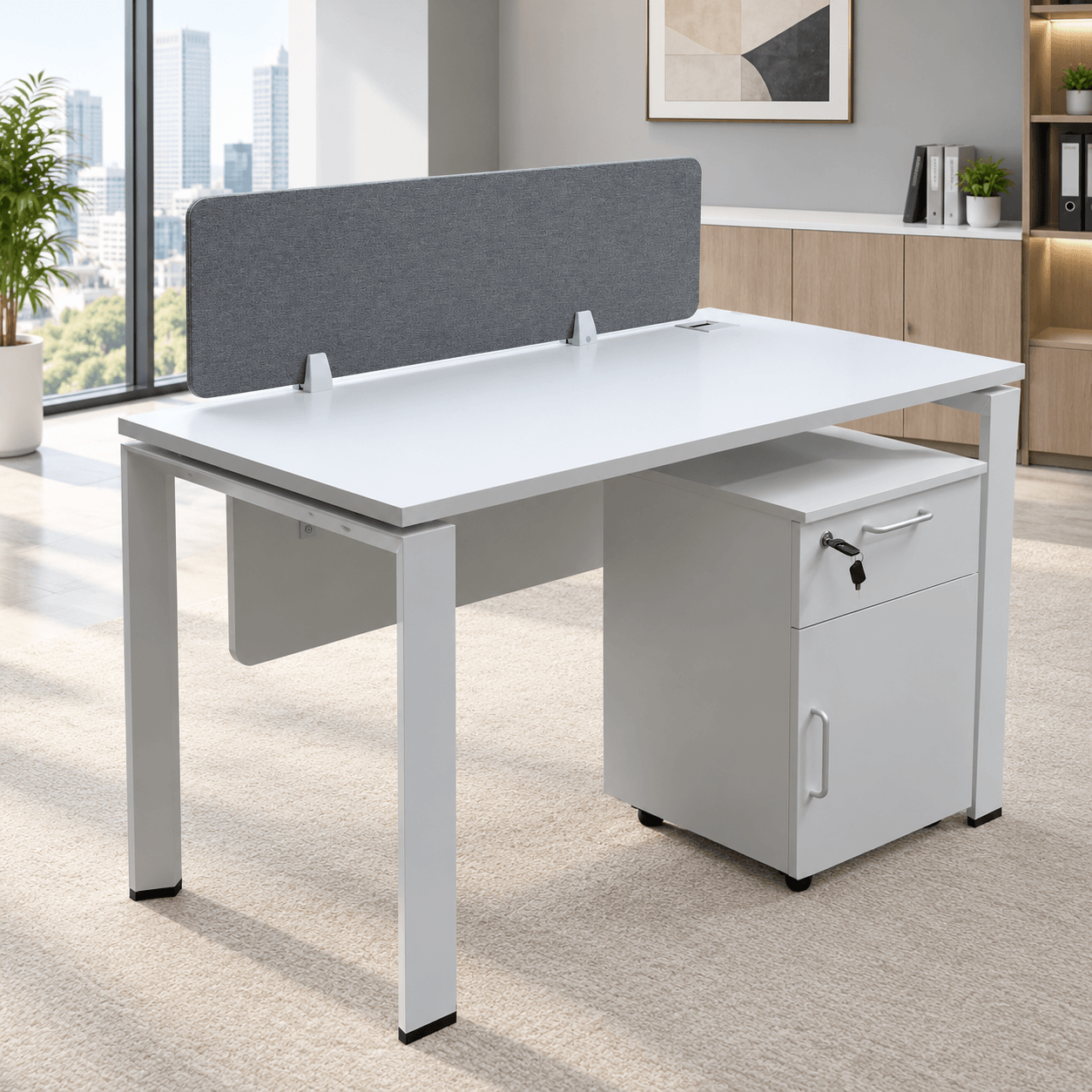 Beca Office Workstation-White with Drawer